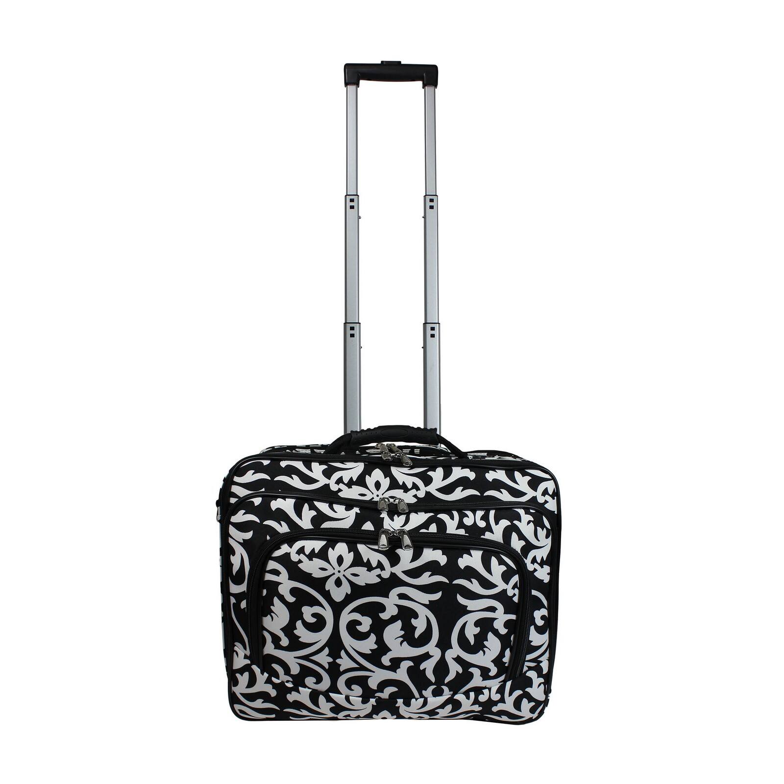 Angle. World Traveler - 17-Inch Rolling Computer Case with Telescopic Handle and In-Line Skate Wheels – Heavy-Duty 600D Polyester - Damask.