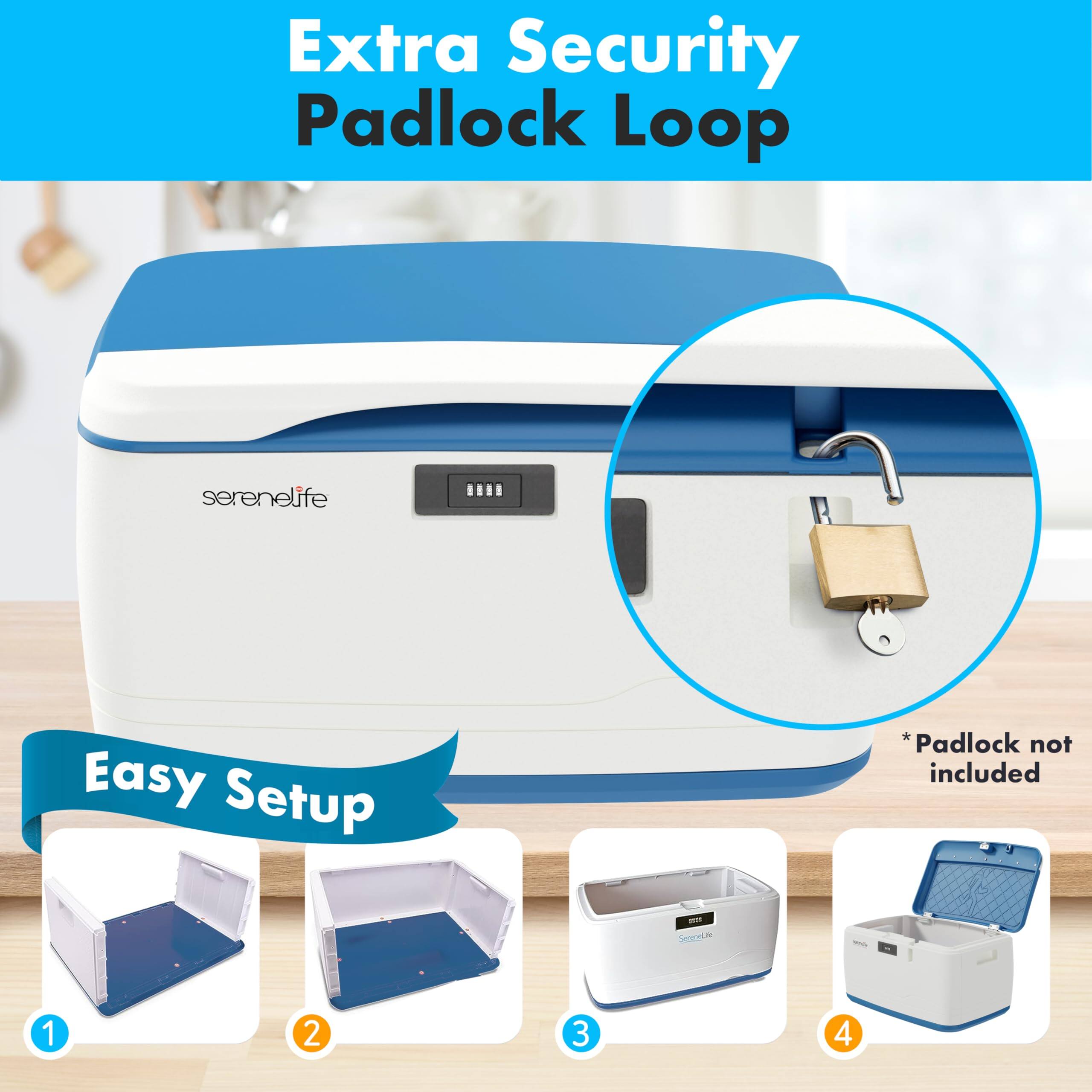 Extra Security Padlock Loop  
serenelife  
Easy Setup  
*Padlock not included  

1 2 3 4