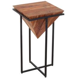 Manhattan Lane - 26 Inch Pyramid Shape Acacia Wood Side Table With Cross Iron Base - Brown and Black