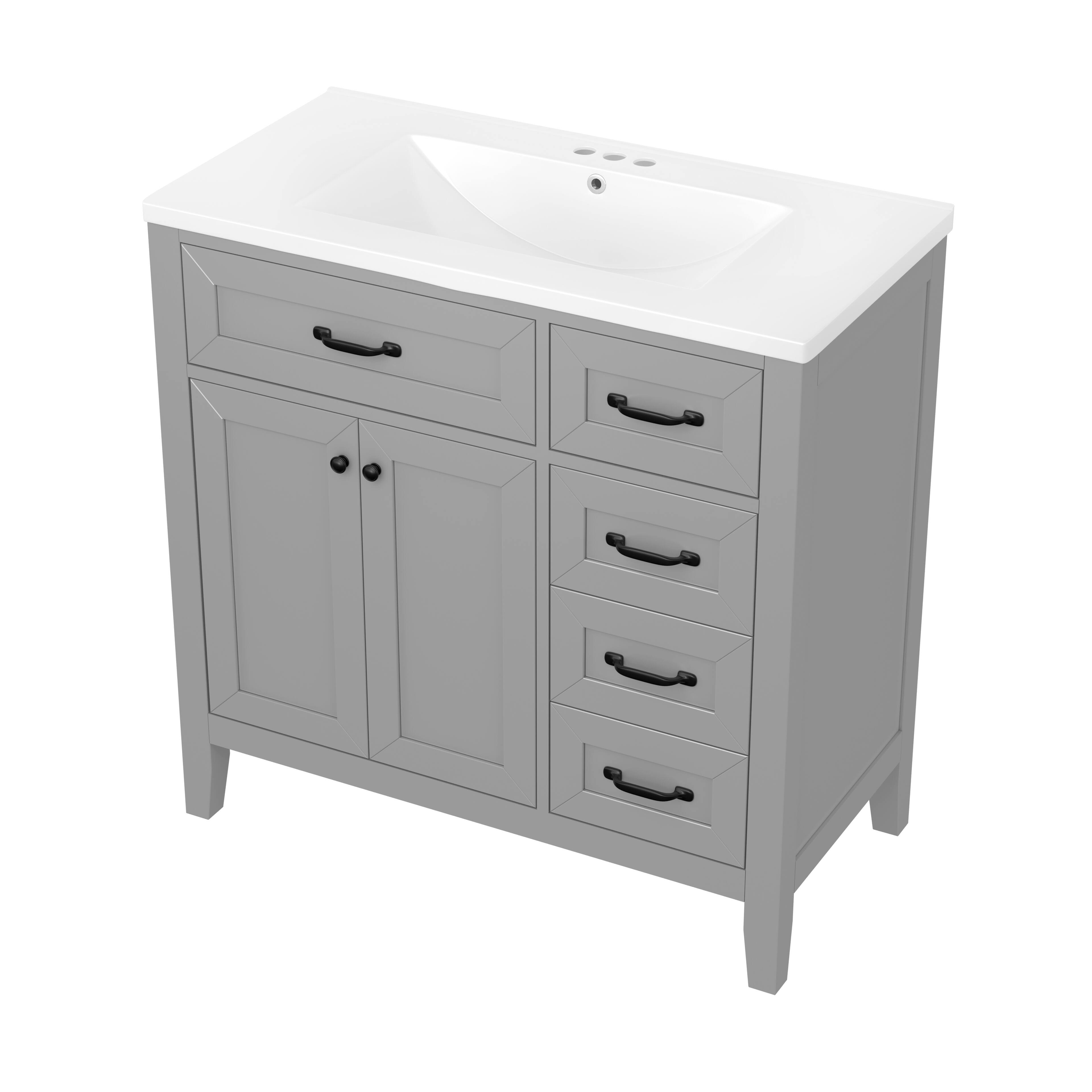 Alt View 9. Tiramisubest - 36" Bathroom Vanity with Sink Combo, Gray Bathroom Cabinet with Drawers, Solid Frame and MDF Board - Gray.