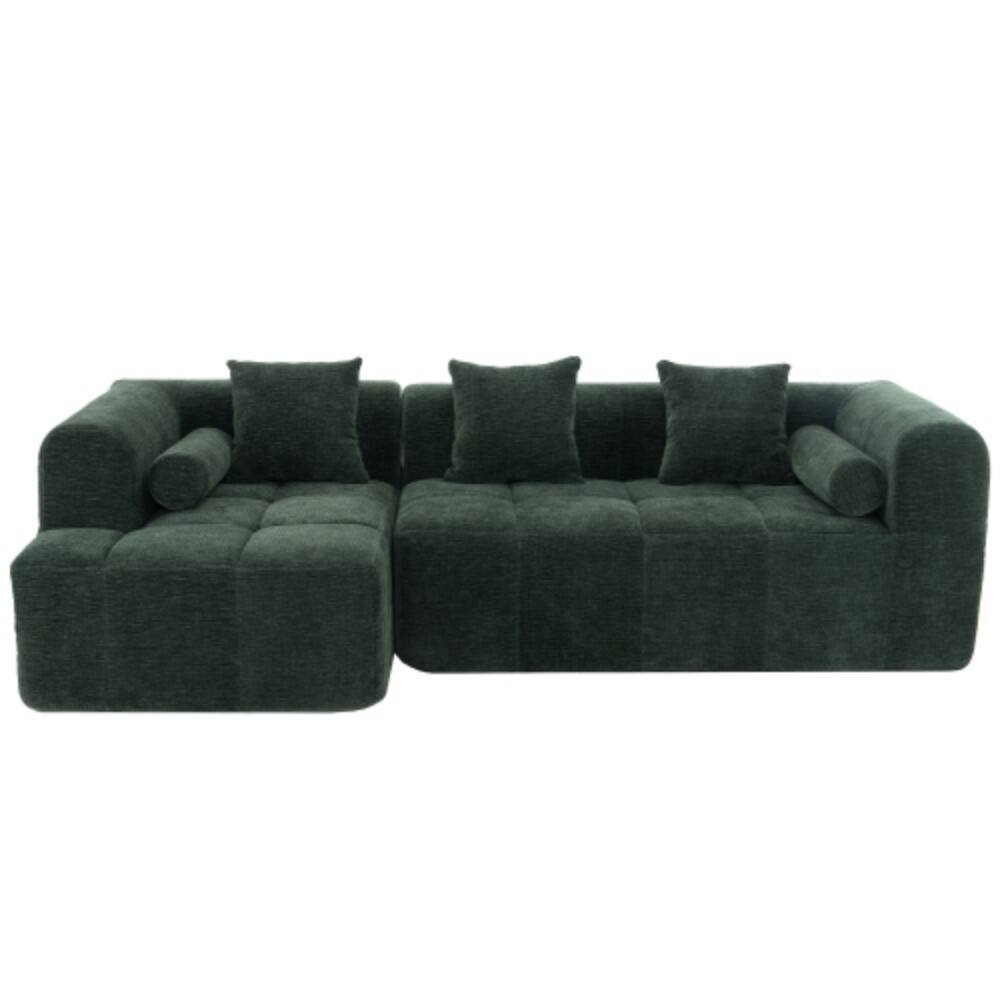 Alt View 4. LUCKY ONE - 101.2" Modular Full-Compressed Free-Combined Sectional Sofa w/ 5 Pillows Side Pockets - Green.