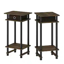 FurniFact - Tall end table with storage bin in dark walnut and black finish - Columbia Walnut/Black/Dark Brown
