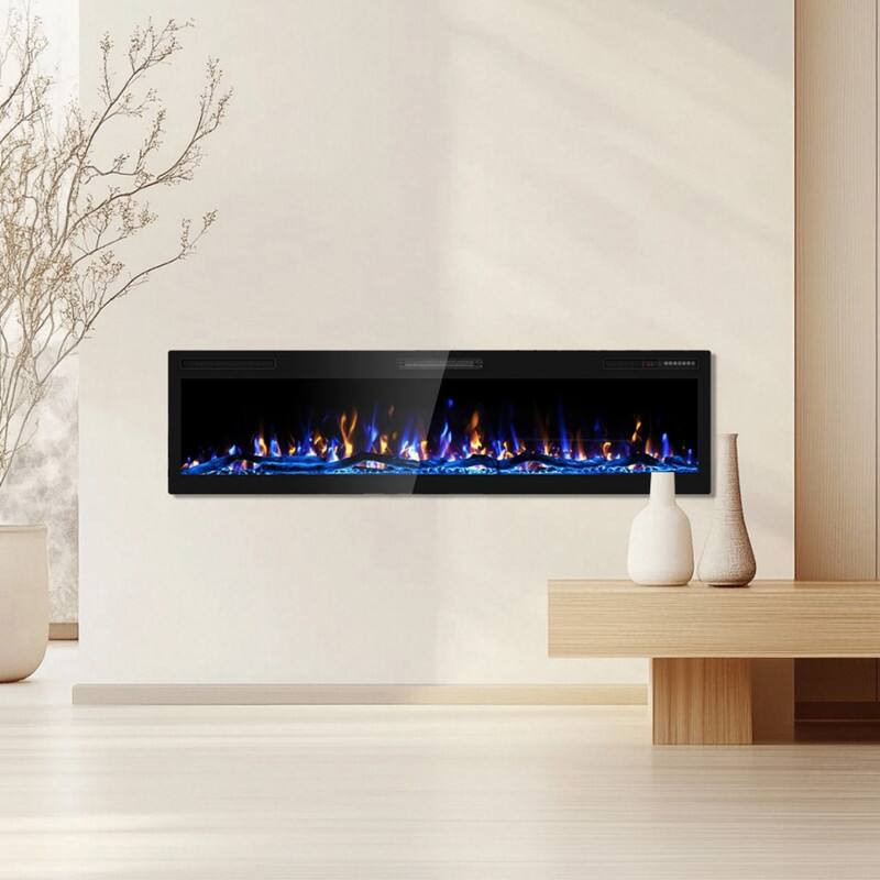 Left. Edendirect - 5100 BTU 60 in. Fireplace Recessed Ultra-Thin Electric Wall-Mounted Heater Furnace with Multicolor Flame.