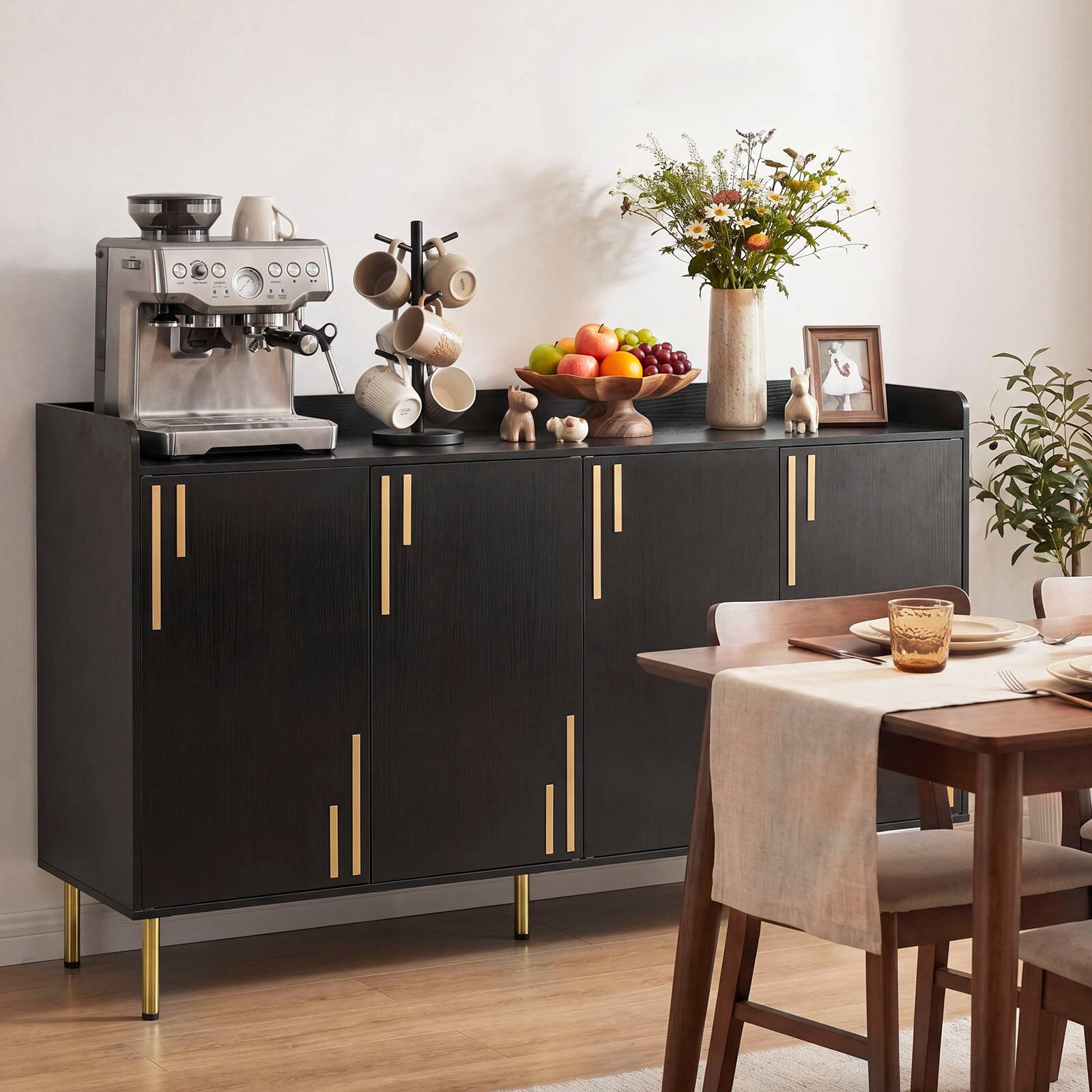 Alt View 3. Costway - Costway Buffet Cabinet, 55" Long Sideboard with 4 Doors, 5 Metal Legs for Living Room - Black.