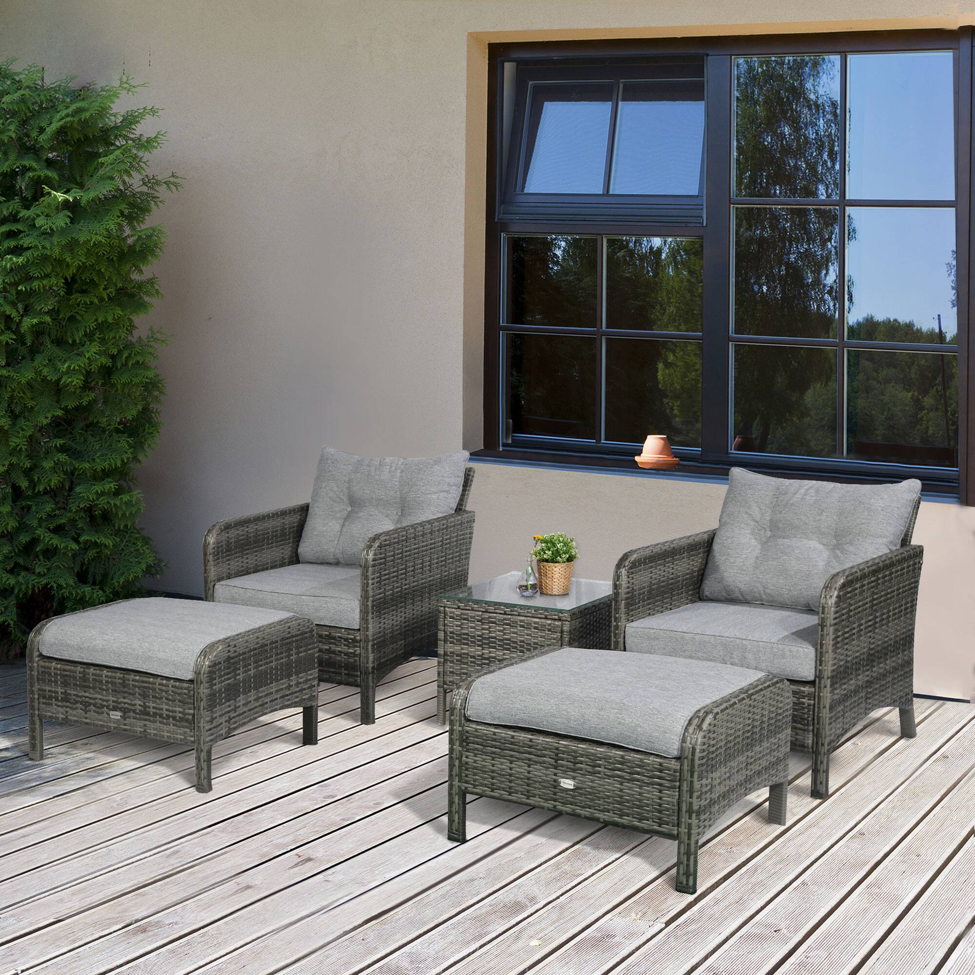 Alt View 1. Outsunny - Pieces Rattan Wicker Lounge Chair Outdoor Patio Conversation Set with 2 Cushioned Chairs - Gray.