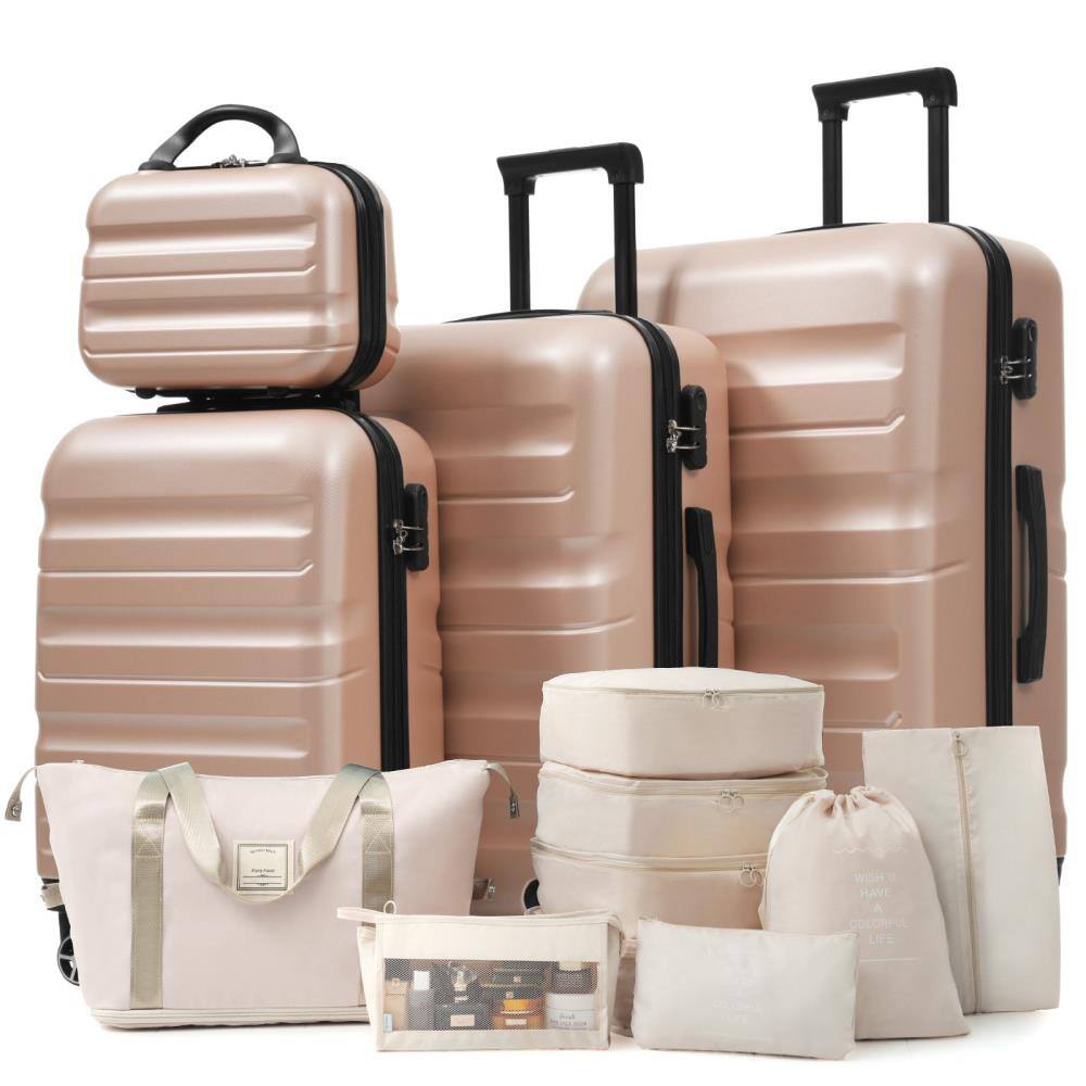 Front. BreeBe - Hardshell ABS Luggage Set, Lightweight Suitcases with Dual Spinner Wheels, Carry-On & Checked Sizes for Travel - Champagne.
