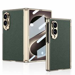 Dteck - Shockproof Leather Texture Case for Samsung Galaxy Z Fold8, Rigid PC Phone Cover with Built-in Screen Film Hinge Guard - Darkgreen