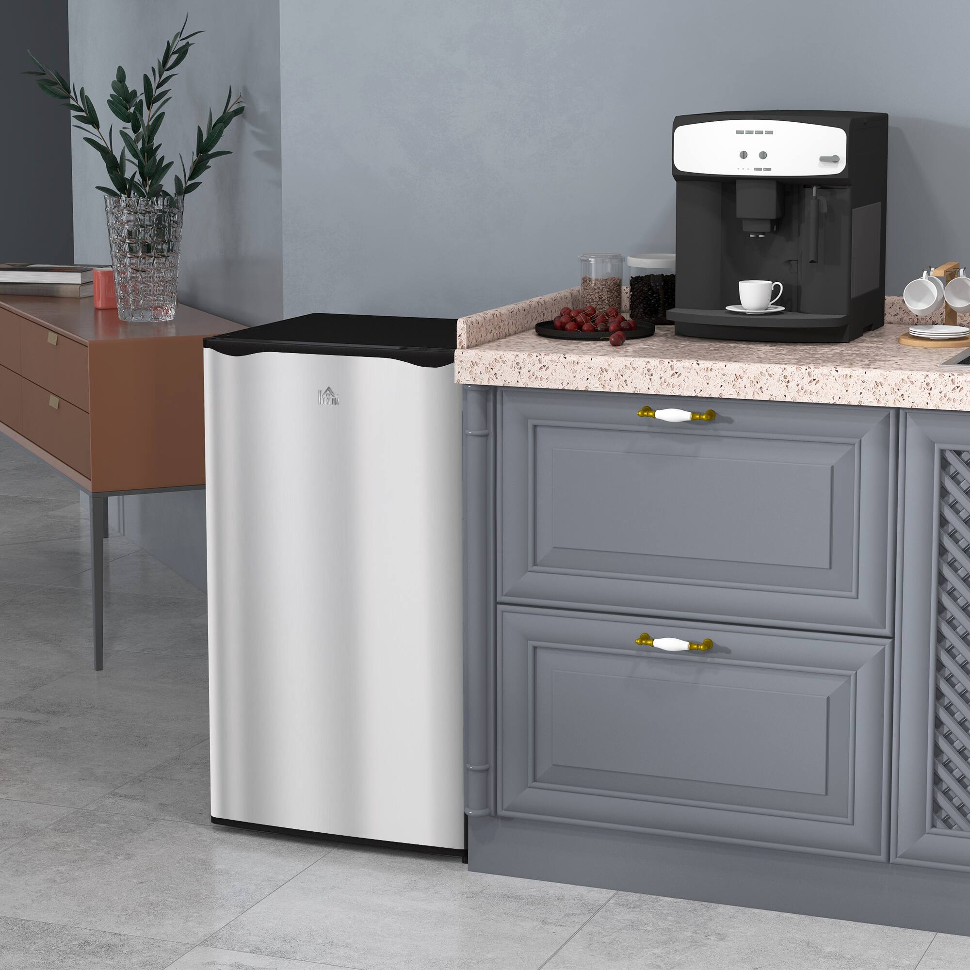 Alt View 2. Aukfa - 3.2 Cu.Ft Mini Fridge with Freezer - Adjustable Thermostat, Reversible Door, Energy Efficient for Bedroom/Dorm/Office - Silver.