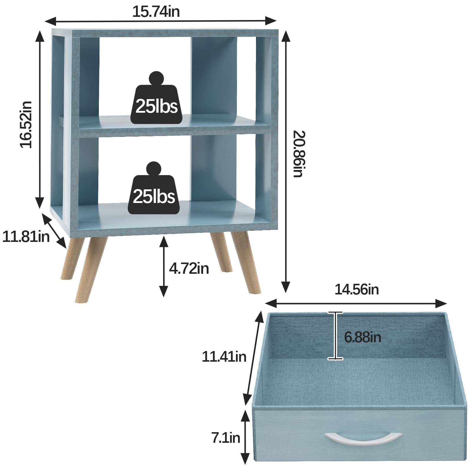 15.74in  
16.52in  
25lbs  
25lbs  
20.86in  
11.81in  
4.72in  
14.56in  
11.41in  
6.88in  
7.1in