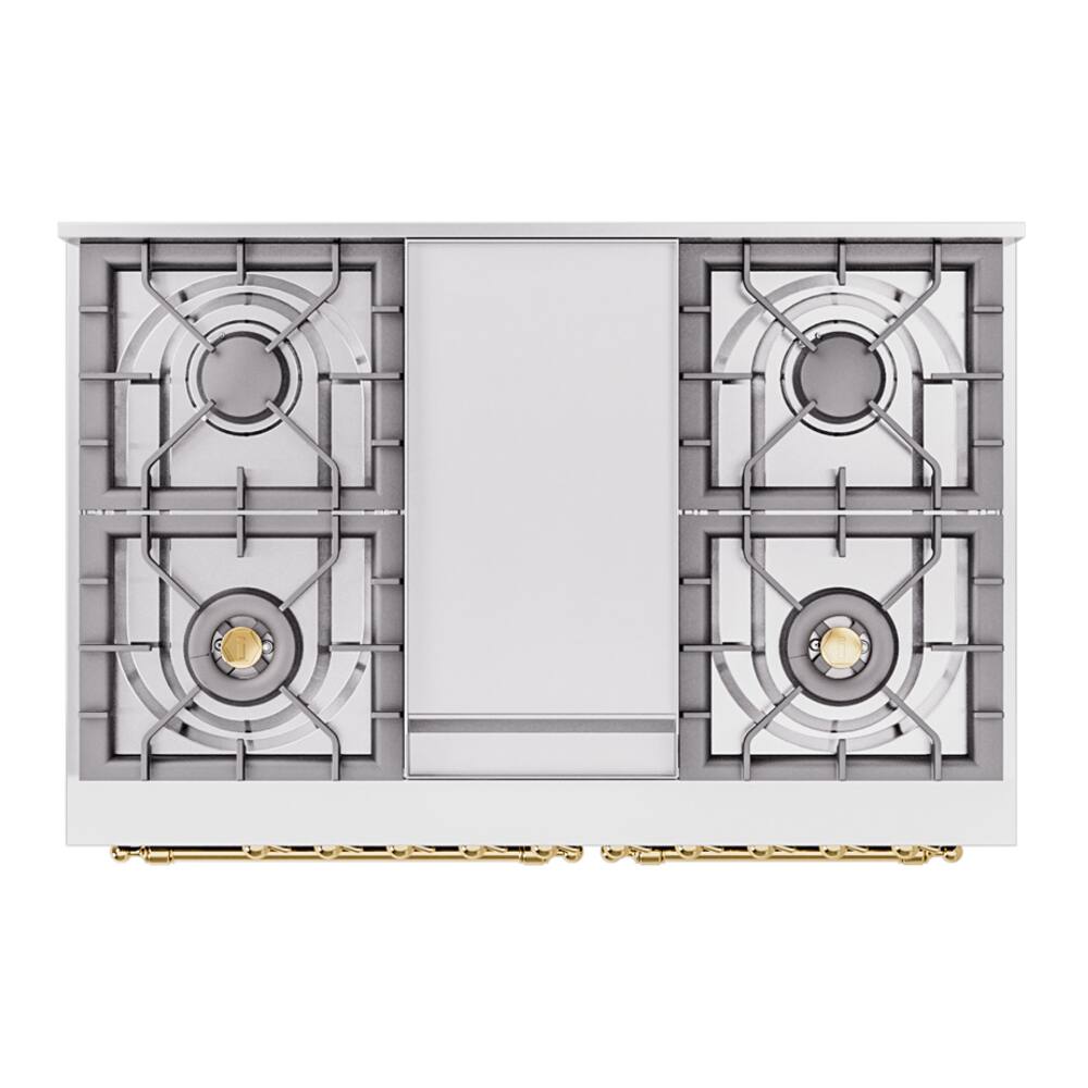 Alt View 10. ILVE - ILVE Nostalgie II Series 40 in. Dual Fuel Range with 6 Sealed Burners + Griddle (Natural Gas, Brass Trim) - Midnight Blue.