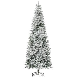 Homcom - Unlit Snow-Flocked Slim Pine Artificial Christmas Tree with Realistic Branches and 1084 Tips - Green