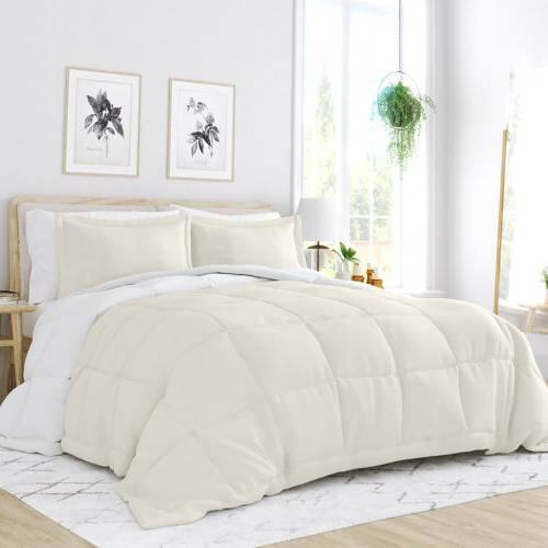 Angle. Hivvago - King/Cal King 3-Piece Microfiber Reversible Comforter Set in White and Cream - White and Cream.