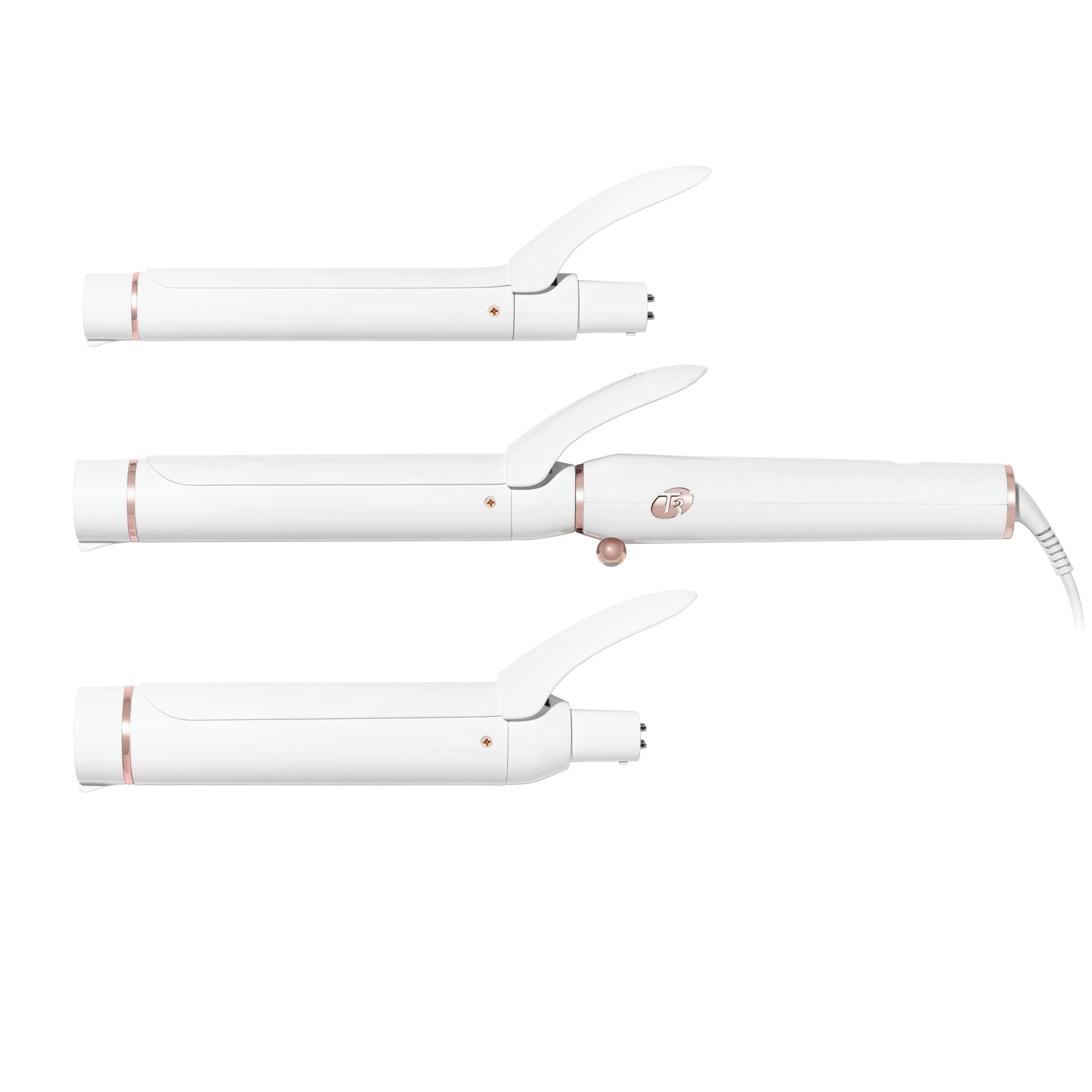Angle. T3 - T3 Switch Kit Classic Trio Interchangeable Curling Iron with 3 Barrels - White.
