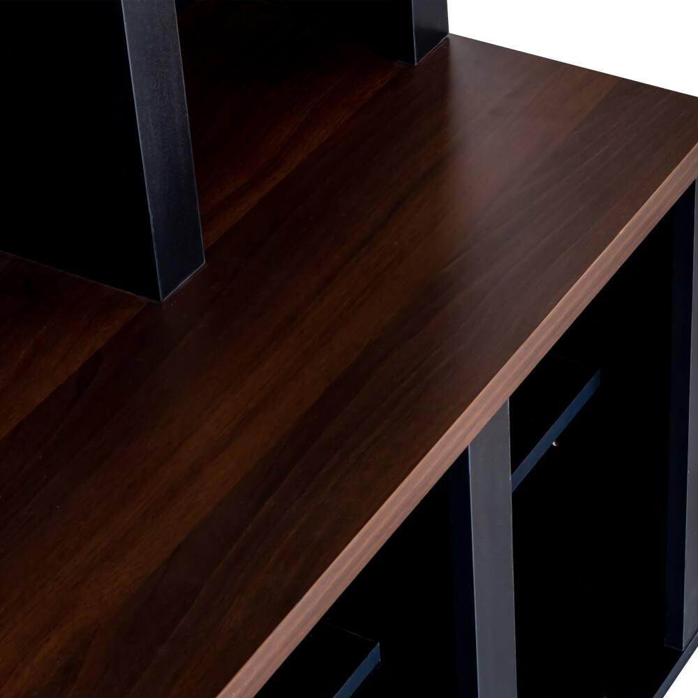 Alt View 9. Loheer - Loheer Farmhouse Wooden Hall Tree, 4-in-1 Entryway Shoe Cabinet, Walnut Storage Bench, 76.7"H - Black and Dark Walnut.