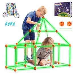 Glintex - Fort Building Kit for Kids 85PCS Glow in Dark STEM Construction Toys Indoor Outdoor Tent Gift Ages 4-8 .