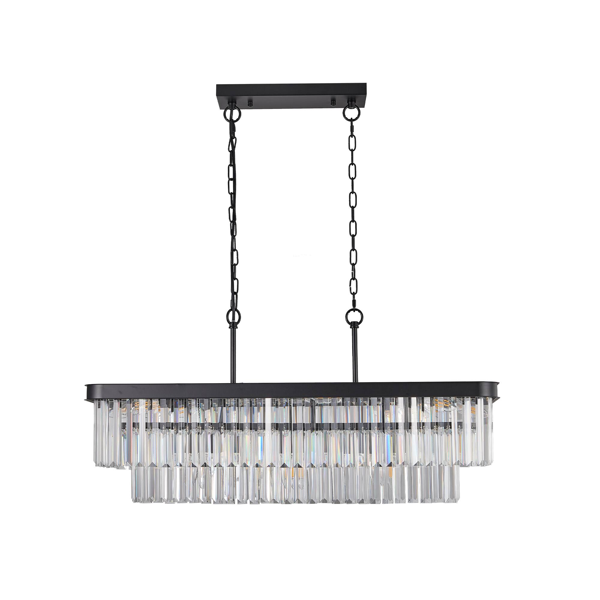 Alt View 6. Tiramisubest - Modern Industrial Rectangular Crystal Chandelier Adjustable,E12 Base,Farmhouse Iron Ceiling Light-Black(No Bulbs) - Black.