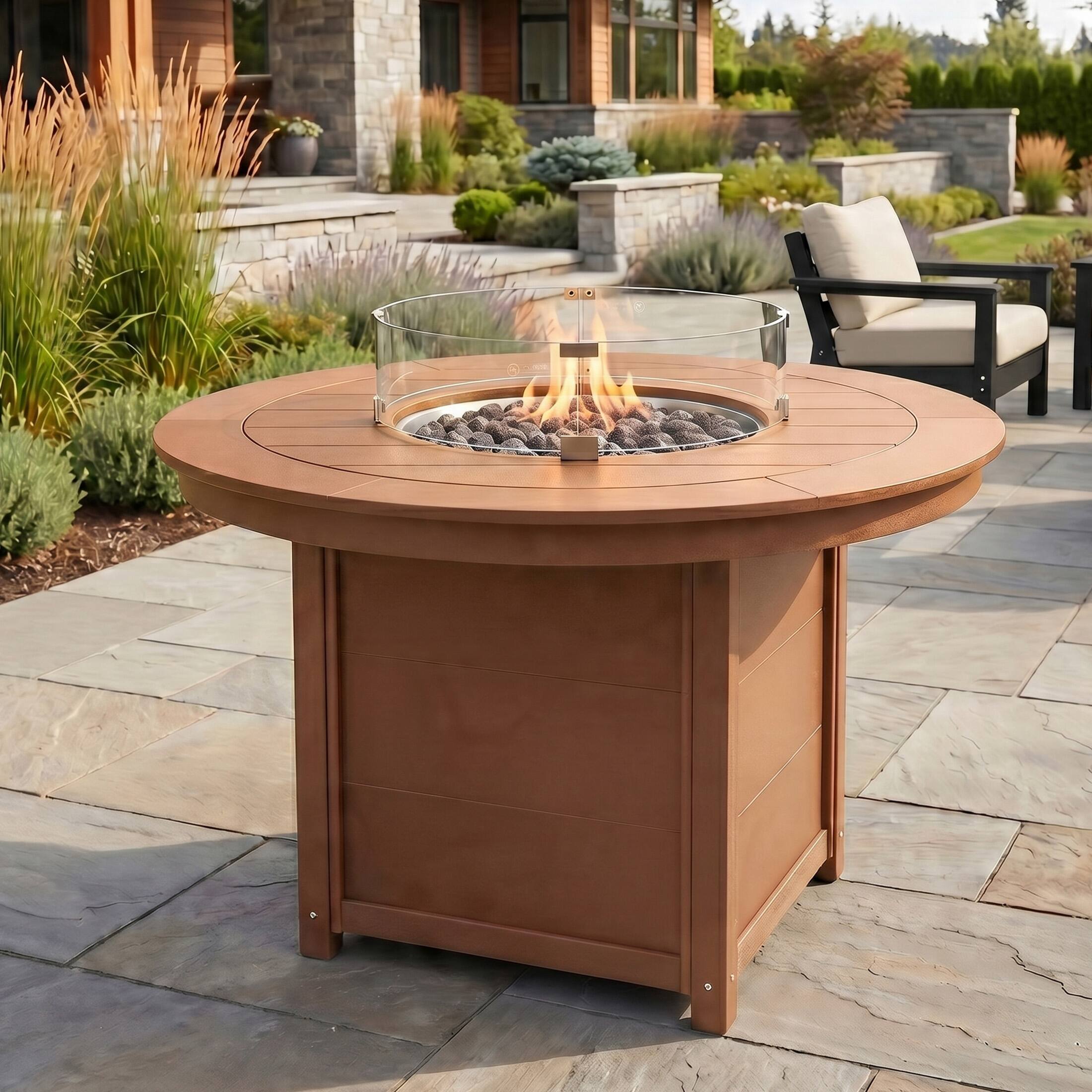 Angle. WestinTrends - WestinTrends Helios 47" Modern Outdoor Patio Propane Gas Round Fire Pit Table - Teak.