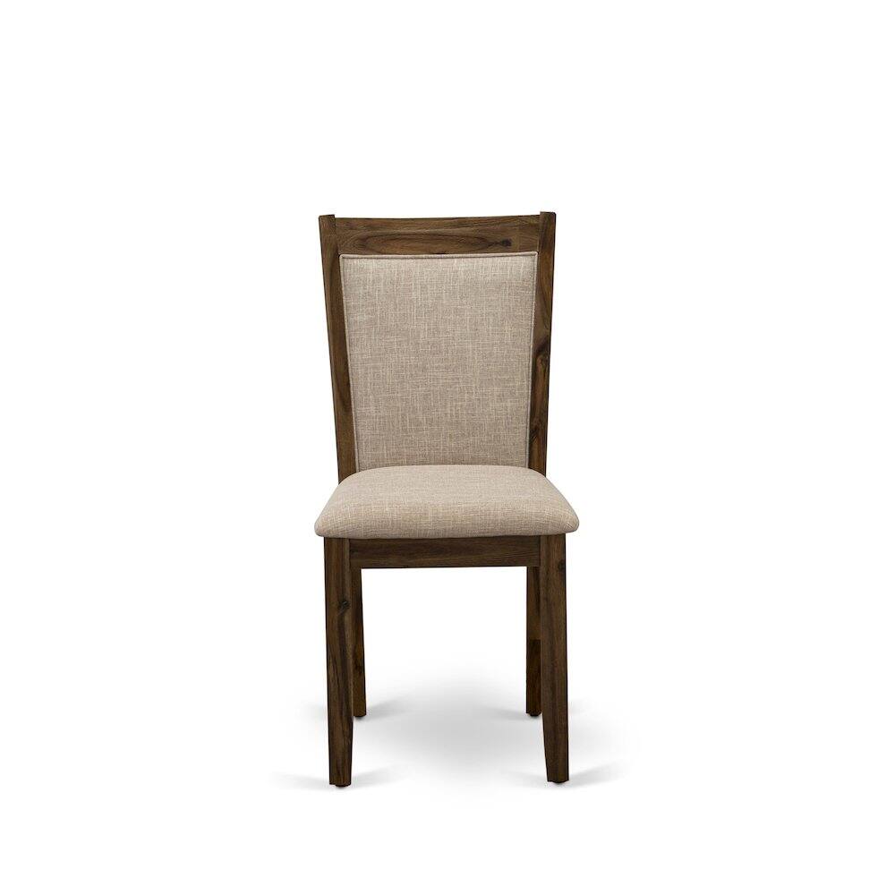 Back. Luxe - 5-Pc Dining Set A Pedestal Dinner Table, 4 Light Tan Linen Fabric Kitchen Chairs - Light Tan.