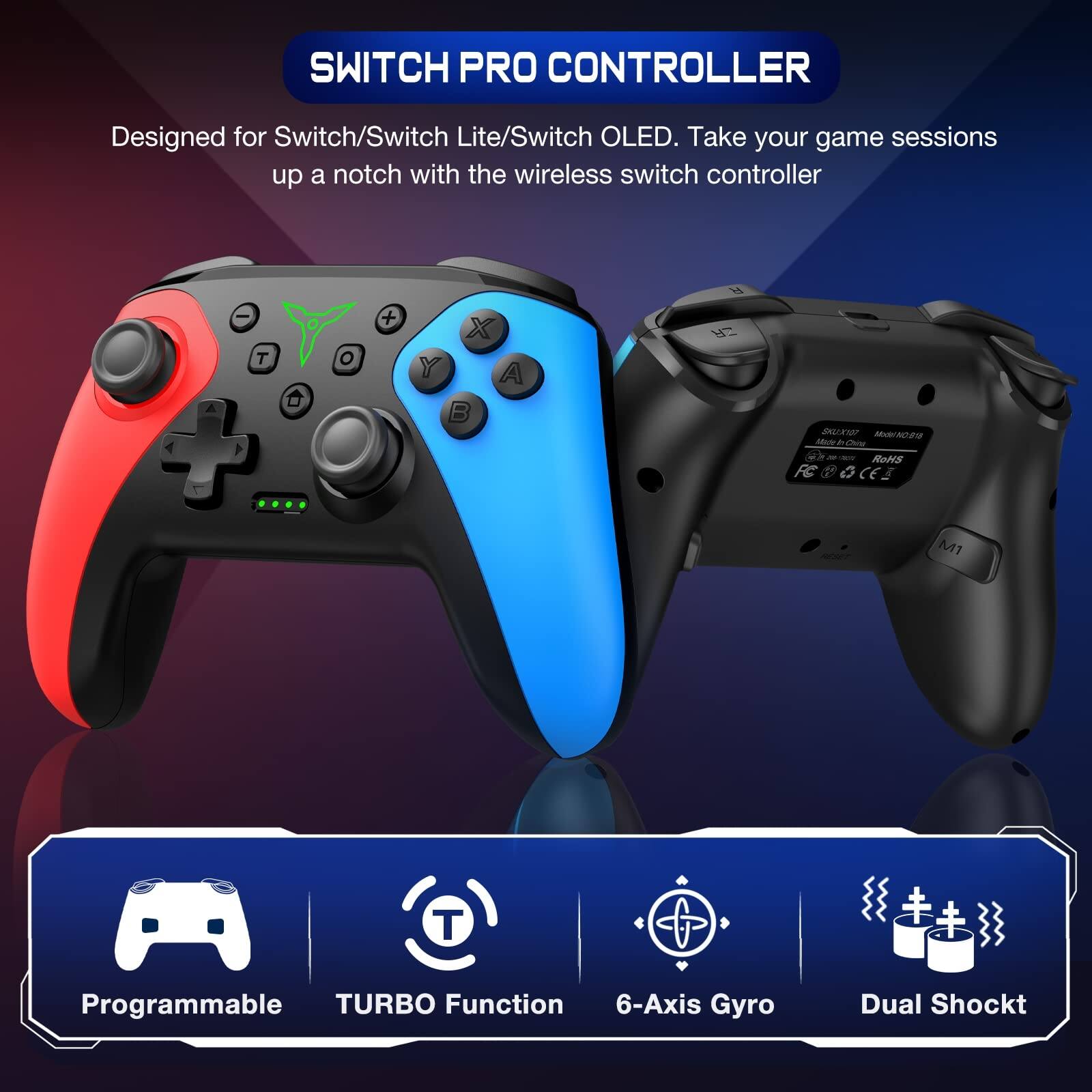 **SWITCH PRO CONTROLLER**

Designed for Switch/Switch Lite/Switch OLED. Take your game sessions up a notch with the wireless switch controller.

- Programmable
- TURBO Function
- 6-Axis Gyro
- Dual Shock