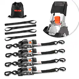 VEVOR - Retractable Ratchet Straps, 1 in x 6 ft, Tie Down Straps with S Hooks, 1200 lbs Break Strength, 4 Soft Loops - Black