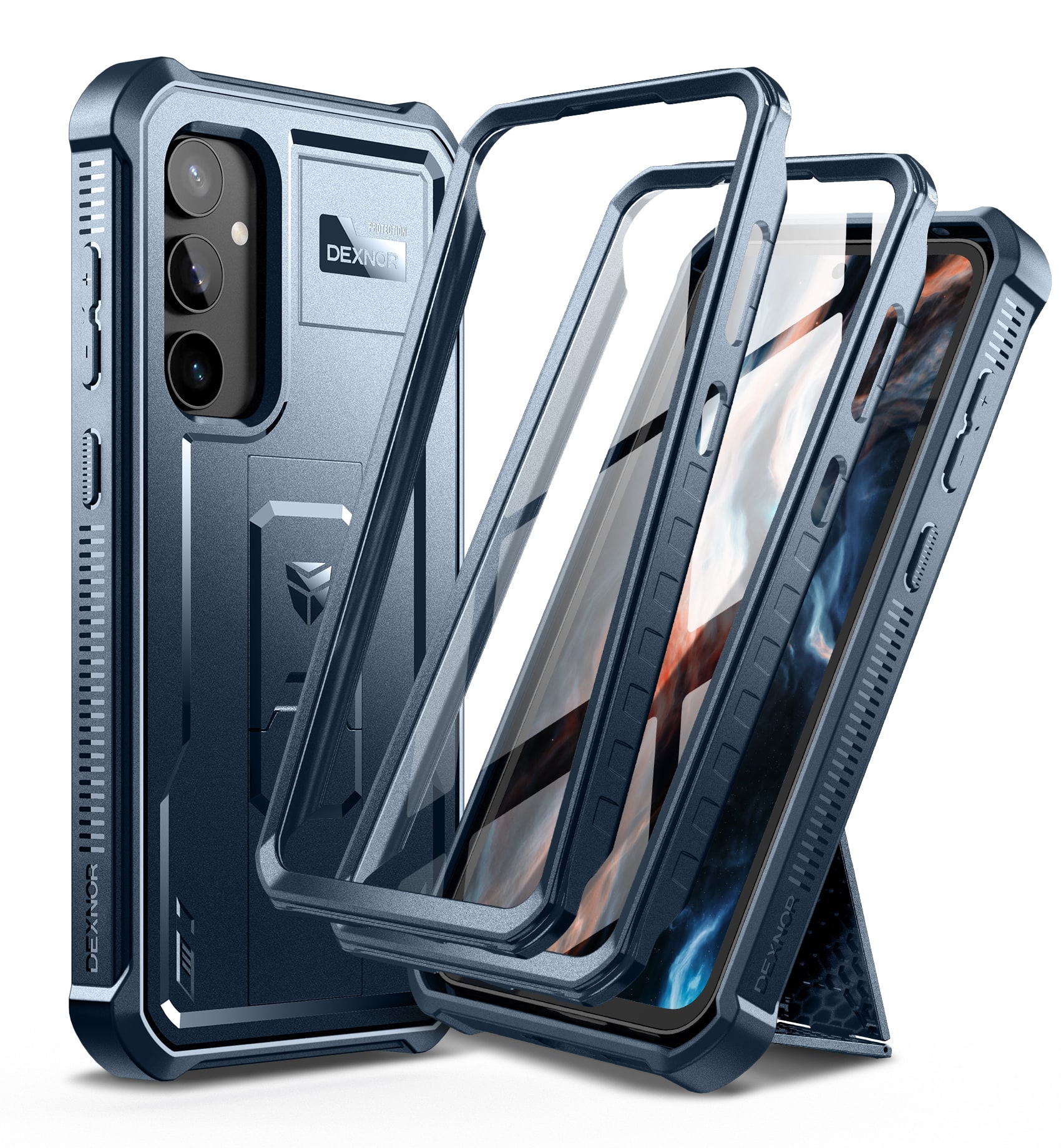 Dexnor - Bumper Case for Samsung Galaxy S23 FE Full-Body Shockproof Rugged Heavy-Duty Protective Cover Dual-Layer Protection - Navy Blue