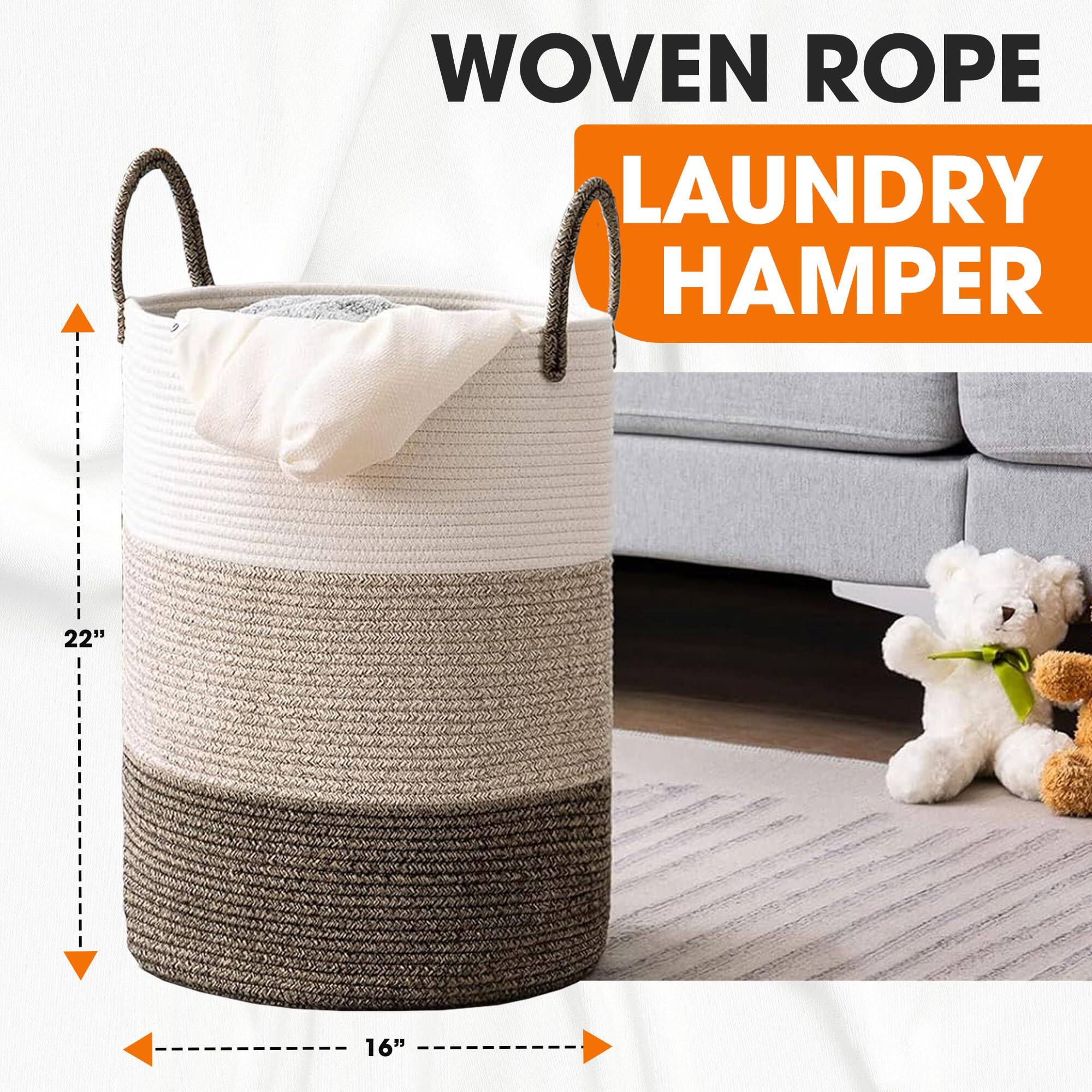 WOVEN ROPE LAUNDRY HAMPER  
22"  
16"