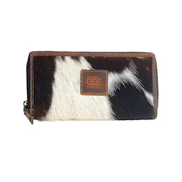 ESS - Real Cowhide Leather Clutch Wallet for Women - Zipper Western Purse - 8 credit cards - Black/White Combination