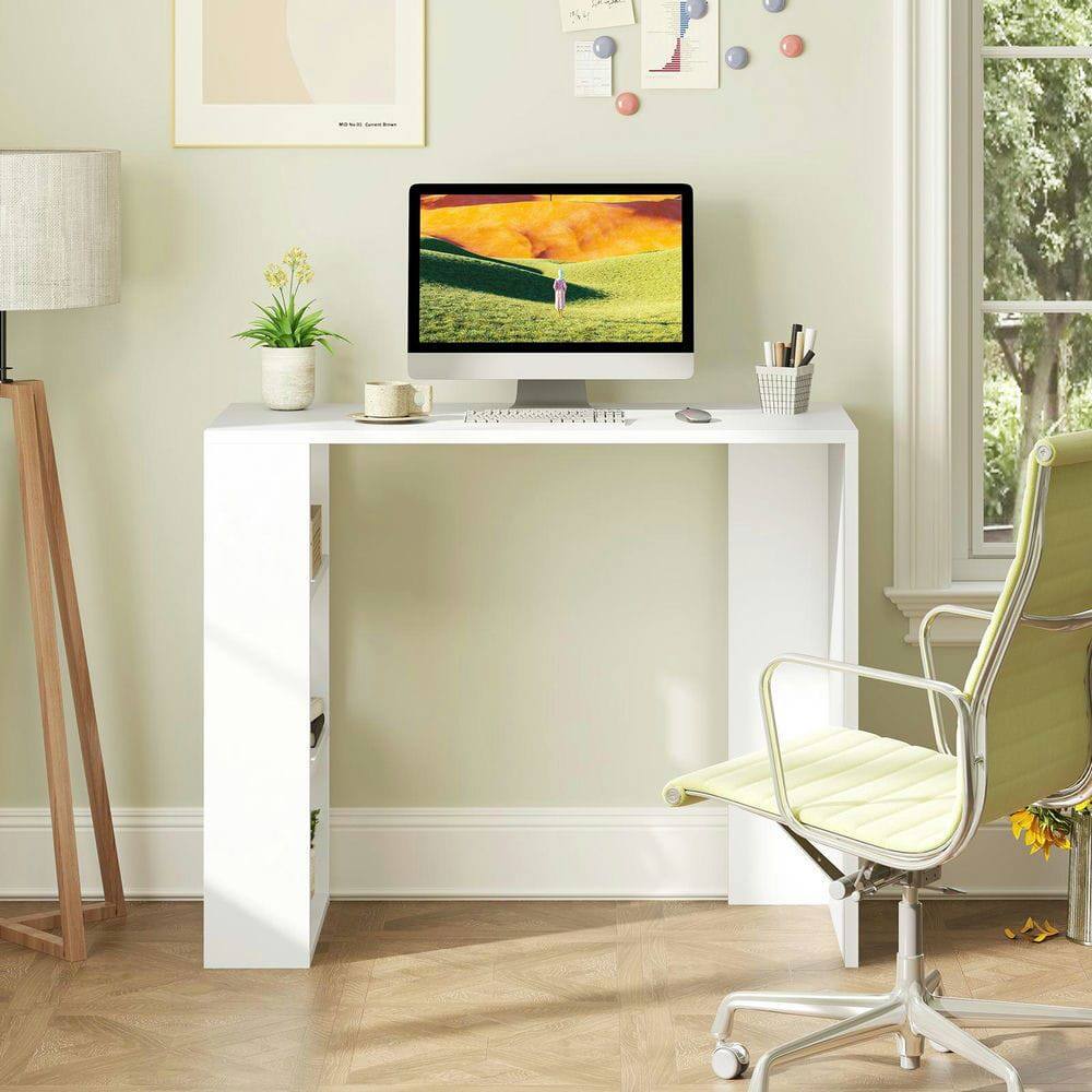 Left. Kadyn - 36-Inch Computer Desk - 3 Open Shelves, Perfect for Home Office/Study, White - White.