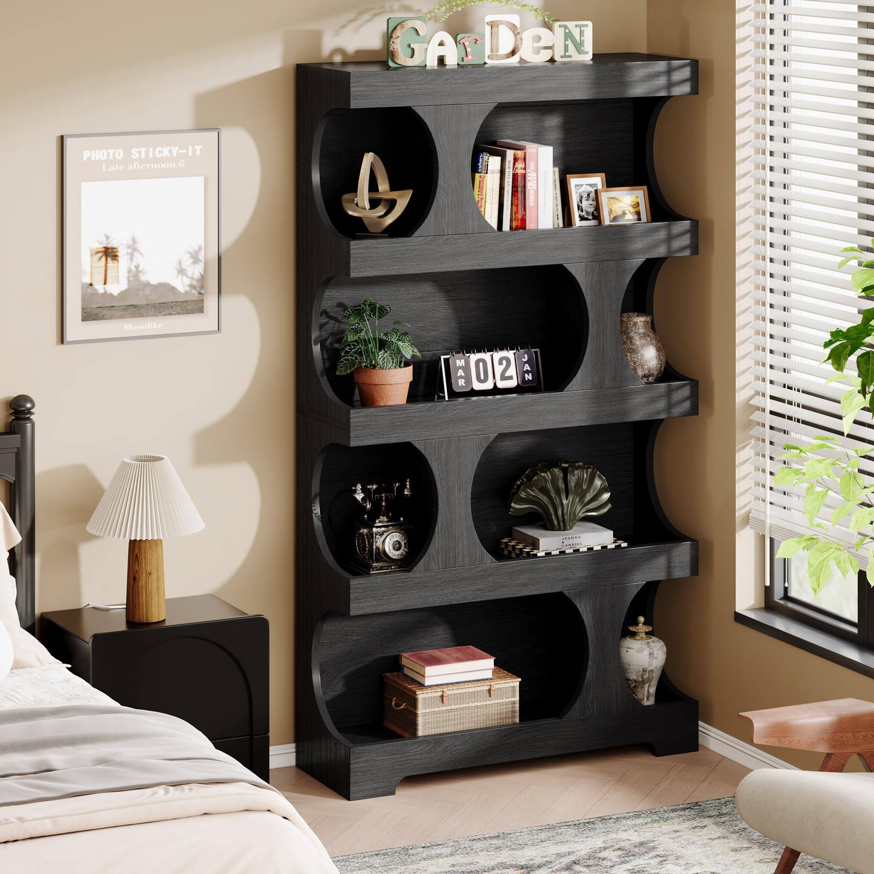 Tribesigns 71.3 Inch Tall 4 Tier S Shaped Bookcase with Storage Shelves ...