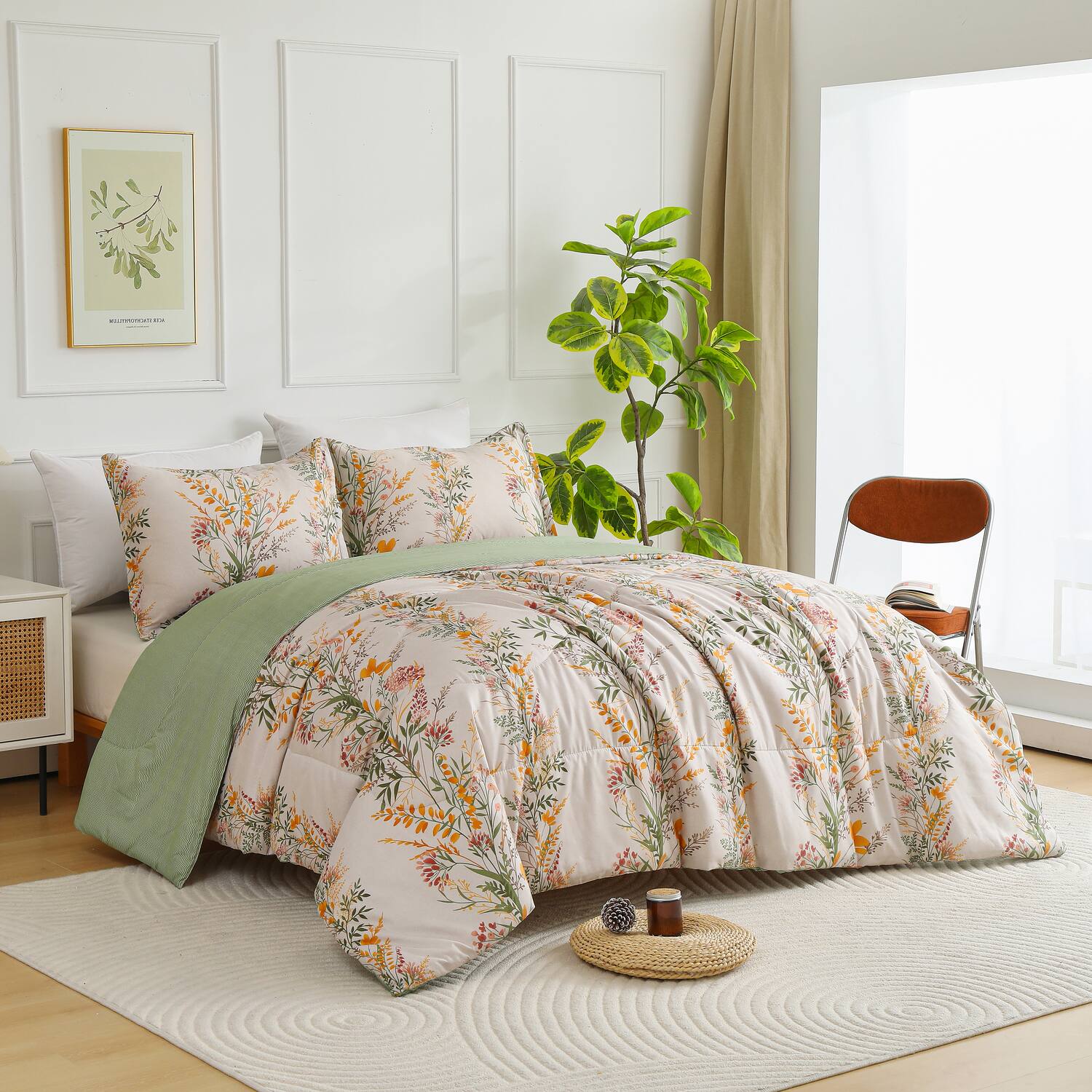 Alt View 1. Shatex - 3-Piece Tree-Print comforter Set Features A Natural Minimalist Design That's Smooth Comfortable And Breathable Creating - Yellow.