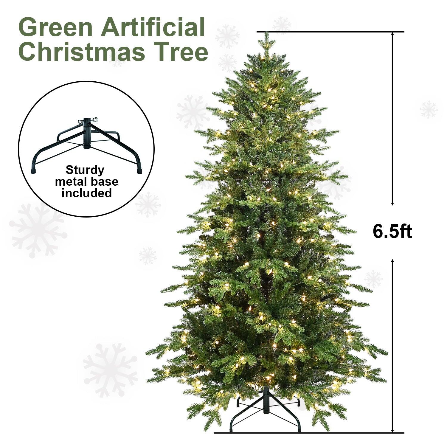 Green Artificial Christmas Tree  
Sturdy metal base included  
6.5ft
