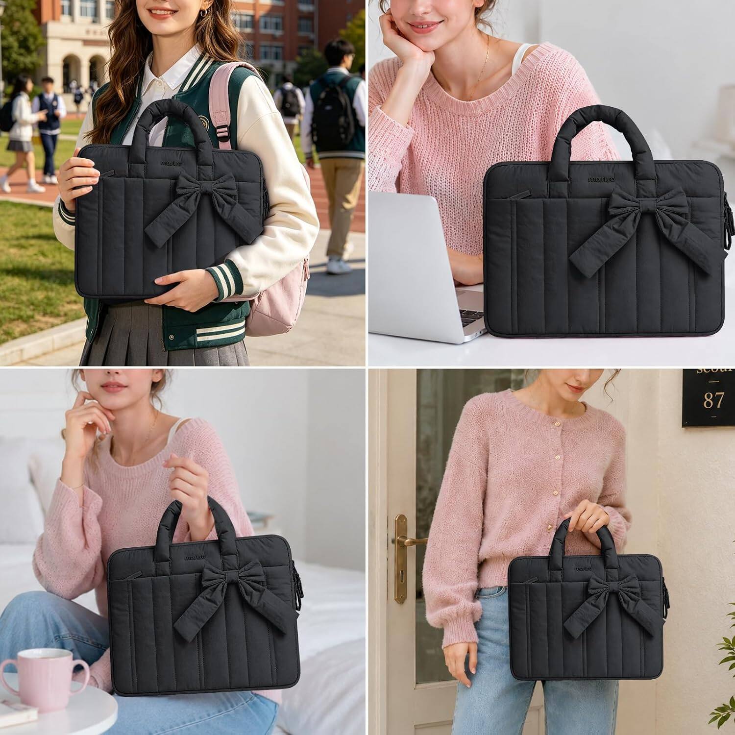 Angle. mosiso - Puffy Laptop Sleeve 13-13.3 Inch, Laptop Carrying Case with Handle for MacBook Air Pro Neo 13 14 HP Dell ASUS Lenovo - Black.
