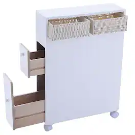 Hivvago - Bathroom Storage Floor Cabinet with Baskets and Casters - White