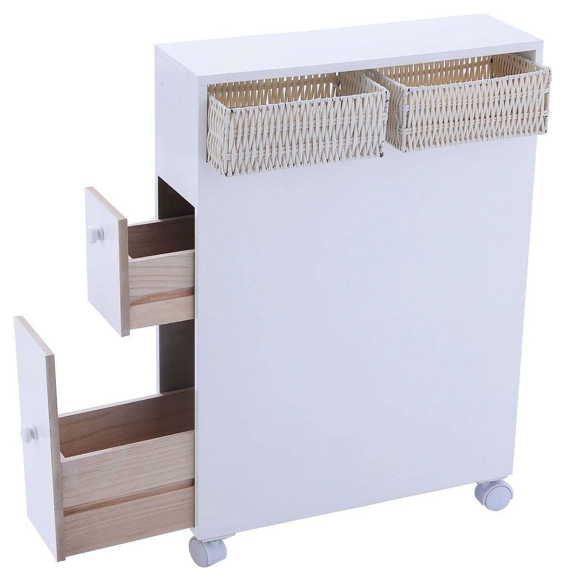 Front. Hivvago - White Bathroom Storage Floor Cabinet with Baskets and Casters - White.