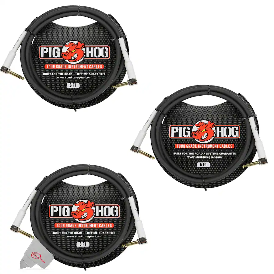 Pig Hog 6 ft Instrument Cable 1/4 1/4 Inch Right Angle PH6RR 3 Units ...