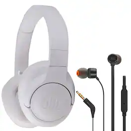 Tune 720BT Over-Ear Wireless Headphones + JBL T110 in Ear Headphones - White