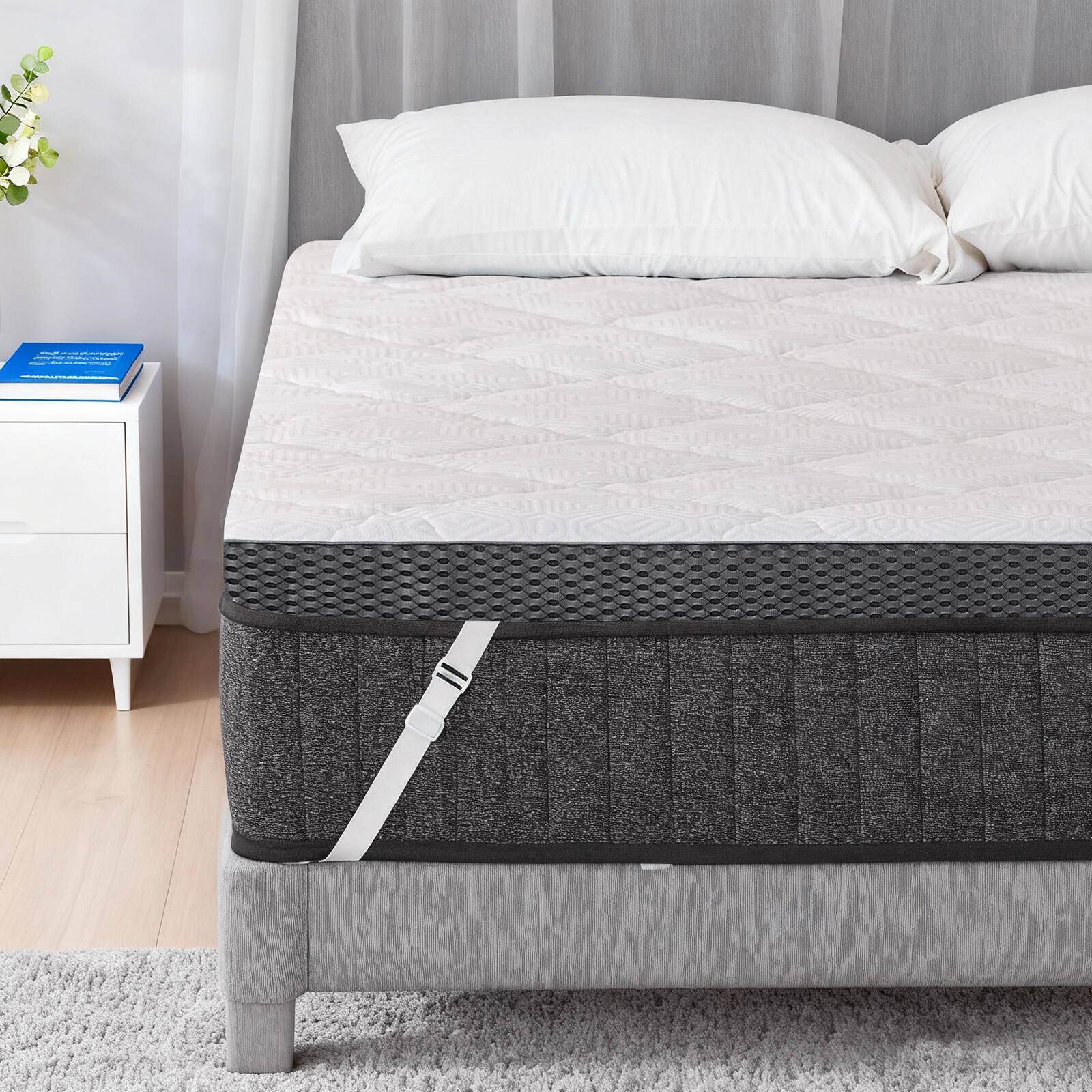 Alt View 5. Dyonery - Dyonery TwinXL Size  Firm Twin Mattress Topper 3 Inch  High Density Foam, Non-Slip, Removable Washable Cover - Gray.