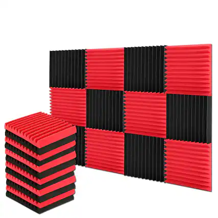 Front. AGPtek - 12 Packs Acoustic Foam Panels for Recording Studio TV Room Office, Red - Red Black.