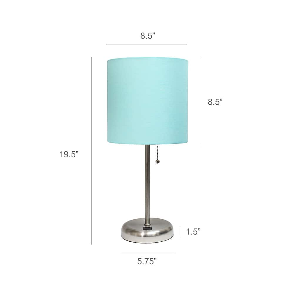 Left View: Limelights - Stick Lamp with USB charging port and Fabric Shade - Aqua