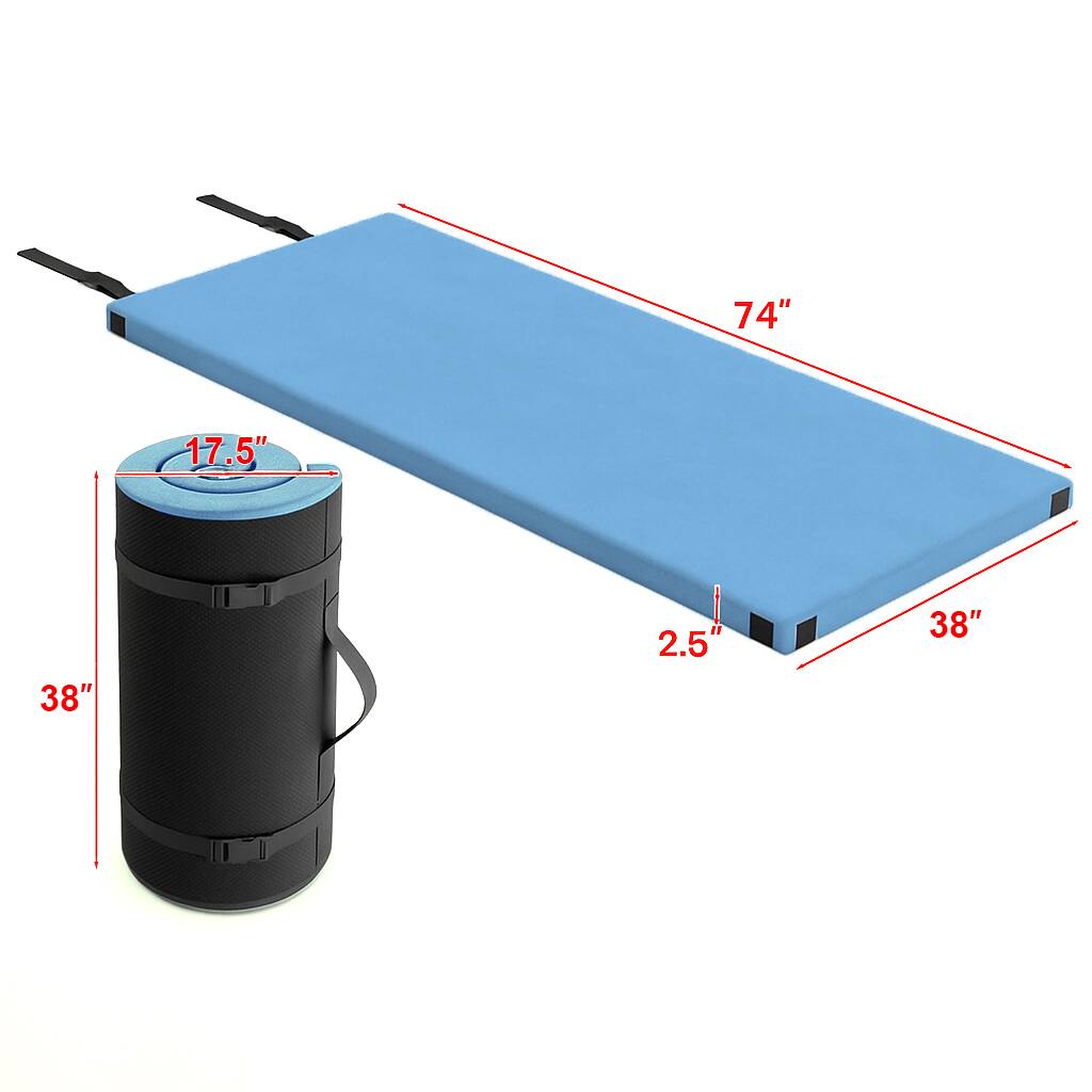 74" x 38" x 2.5"  
17.5" (height of the base)