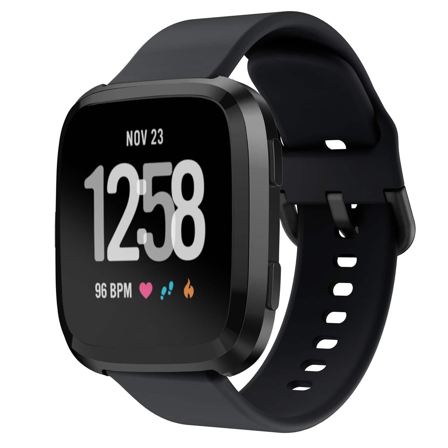 StrapsCo - Sport Band Silicone Rubber Watch Strap For Fitbit Versa & Versa 2 - Black