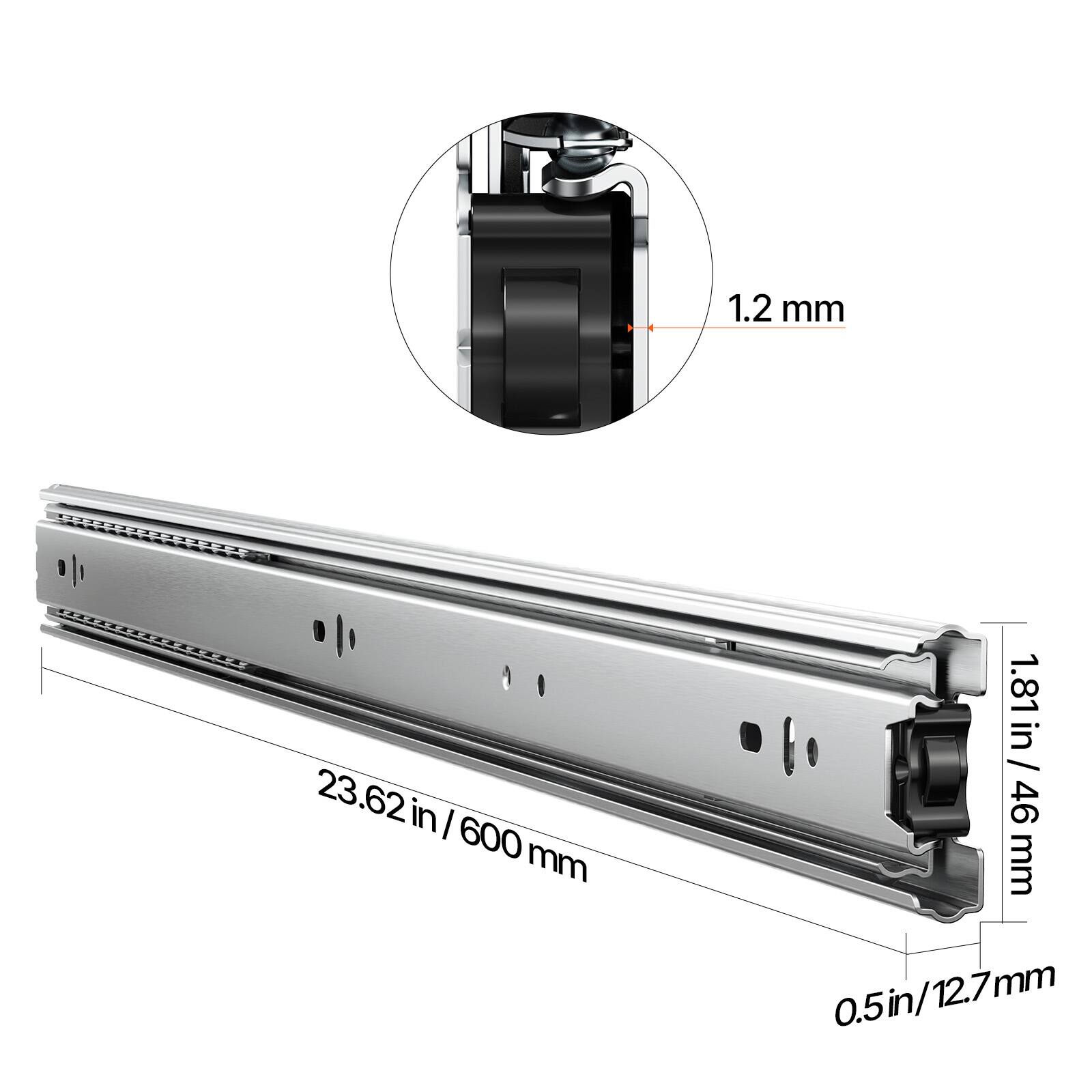 1.2 mm  
23.62 in / 600 mm  
1.81 in / 46 mm  
0.5 in / 12.7 mm