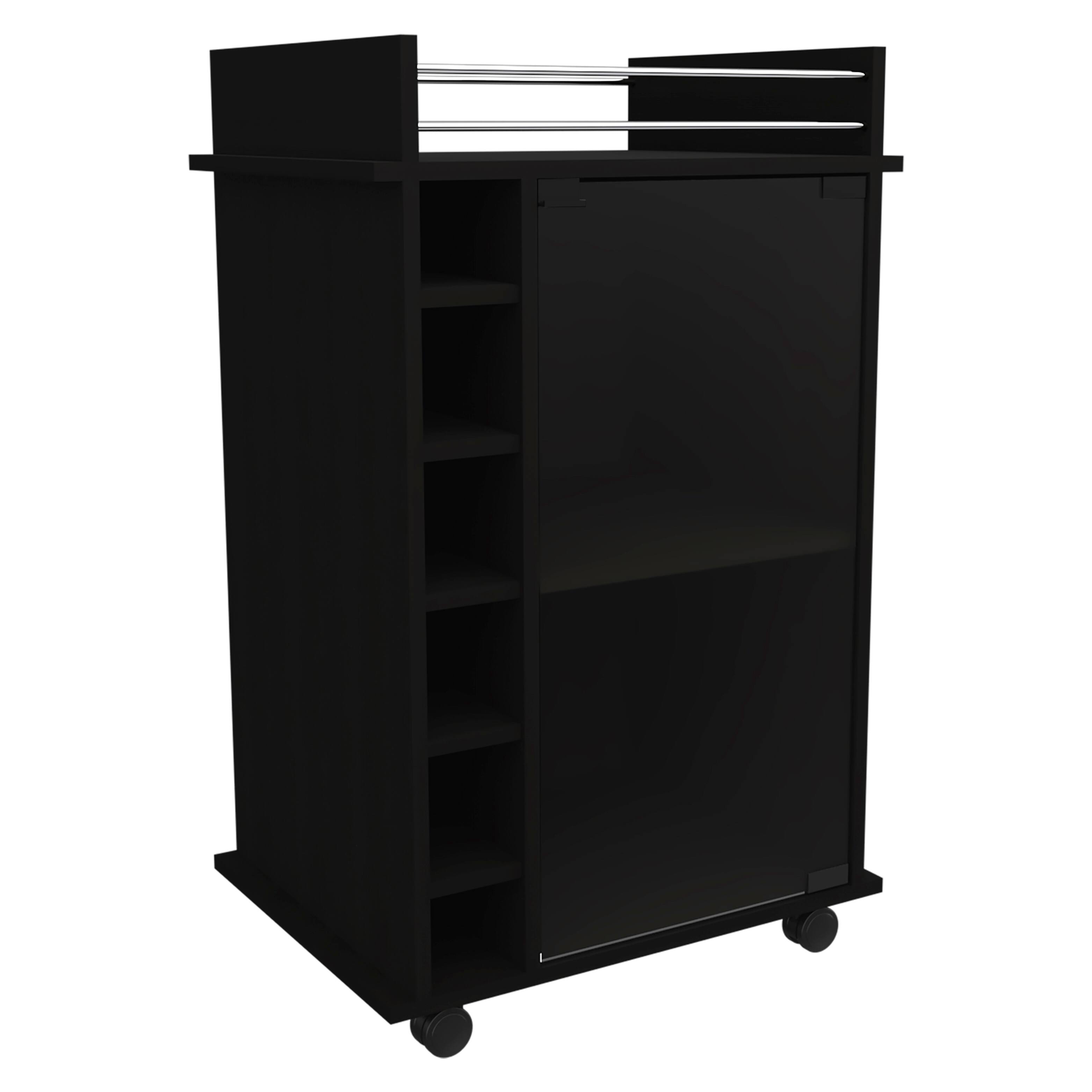 Front. TuHome - Dukat Bar Cart, Two Shelves, Six Built-In Wine Rack, Four Casters, Bar Room, Carts. - Black.