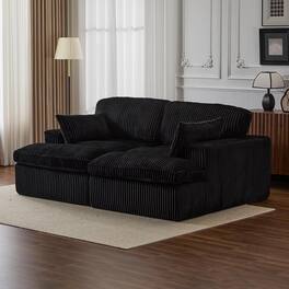 Trinkets Crazed - Modular Loveseat Double Chaise Lounge Sofa Corduroy Sectional Sofa Boneless Couch - Black