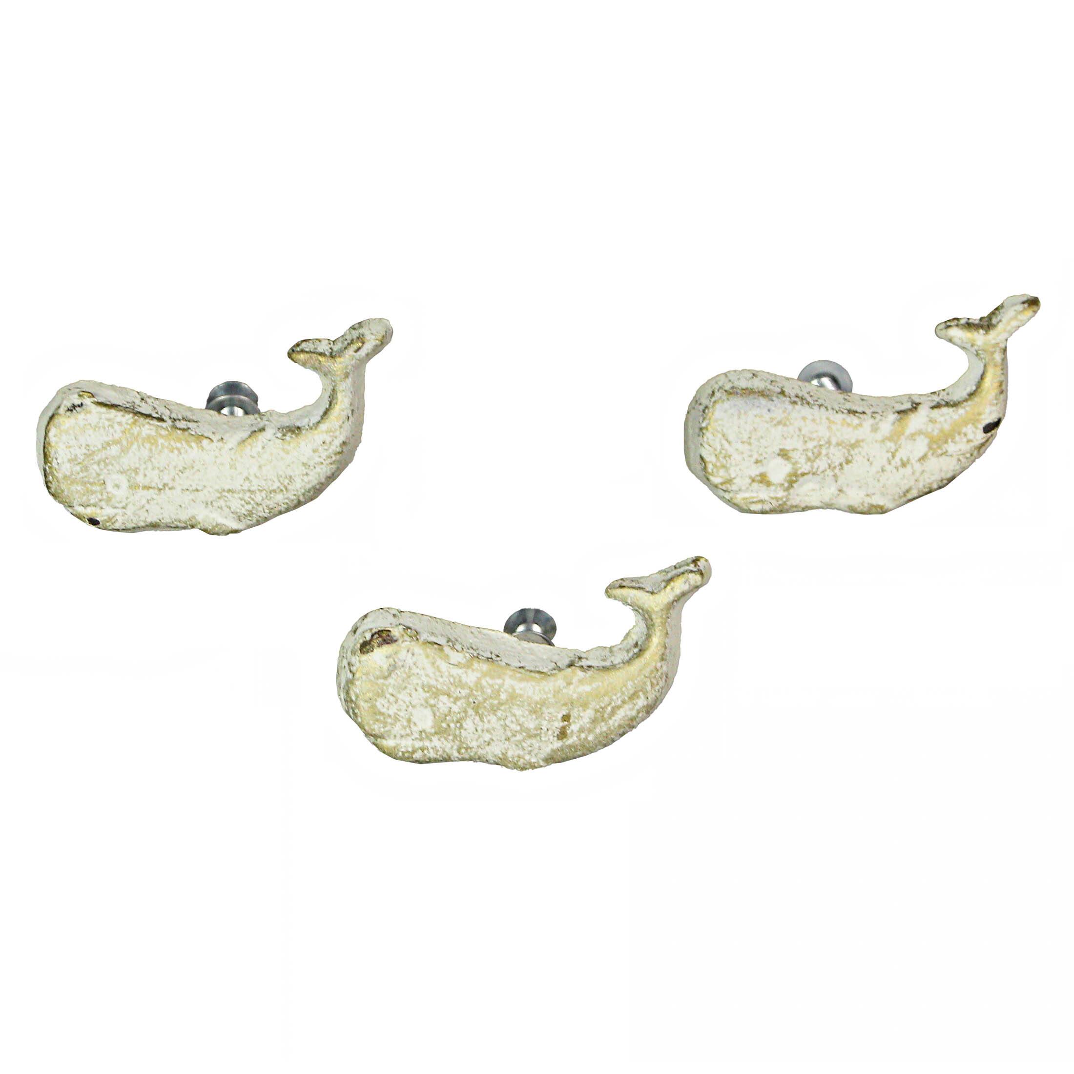 Alt View 5. Zeckos - White Cast Iron Whale Drawer Pull Decorative Nautical Cabinet Knobs Set of 6 - White.