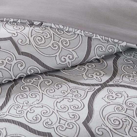 Alt View 5. Gracie Mills - Gracie Mills Tommie 12-Piece Damask Comforter Set with Cotton Bed Sheets - Silver.