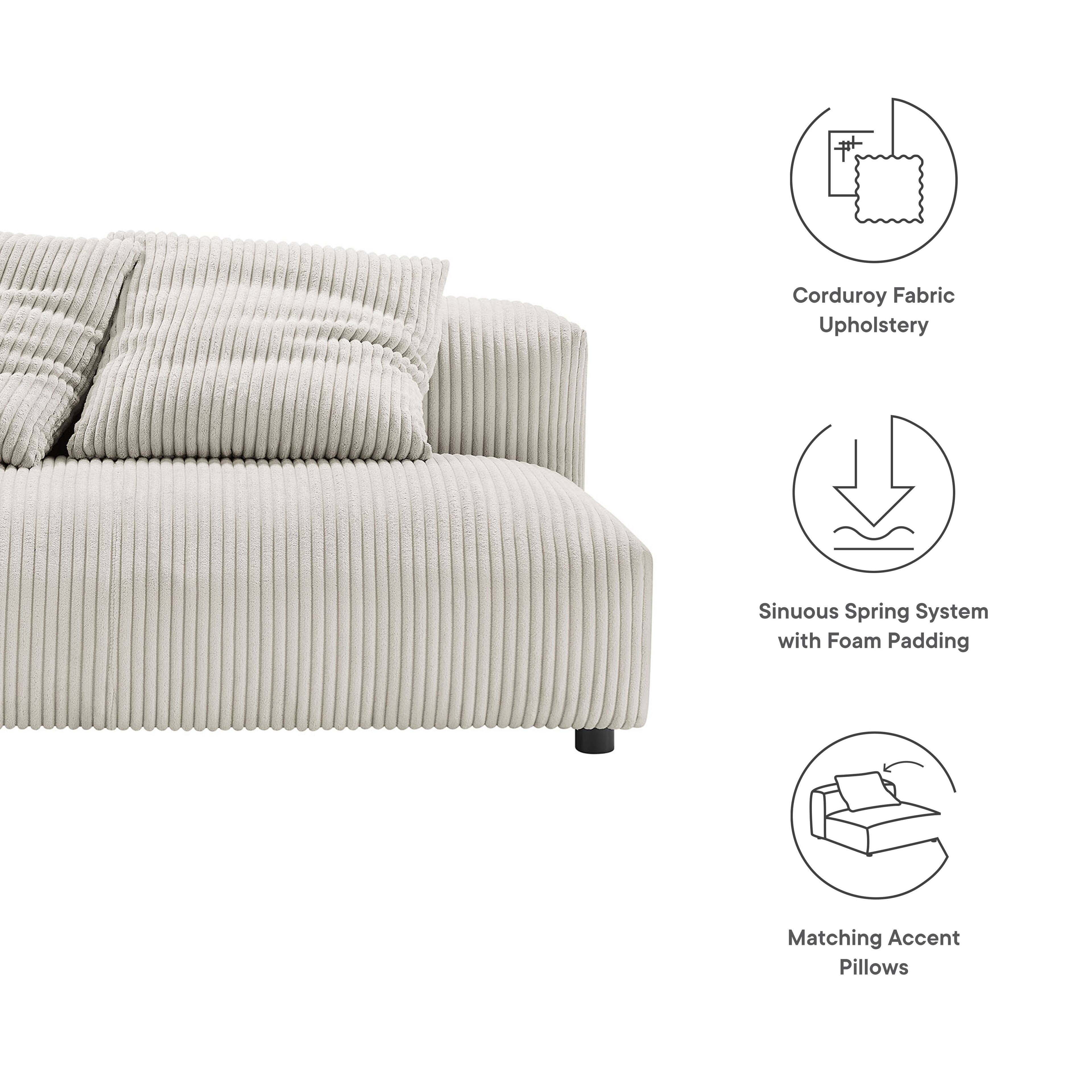 Corduroy Fabric Upholstery  
Sinuous Spring System with Foam Padding  
Matching Accent Pillows