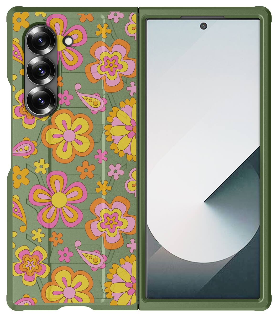 Alt View 2. Nakedcellphone - Case for Samsung Galaxy Z Fold 6 - Special Ops Rugged Tactical Phone Cover - Retro Flower.