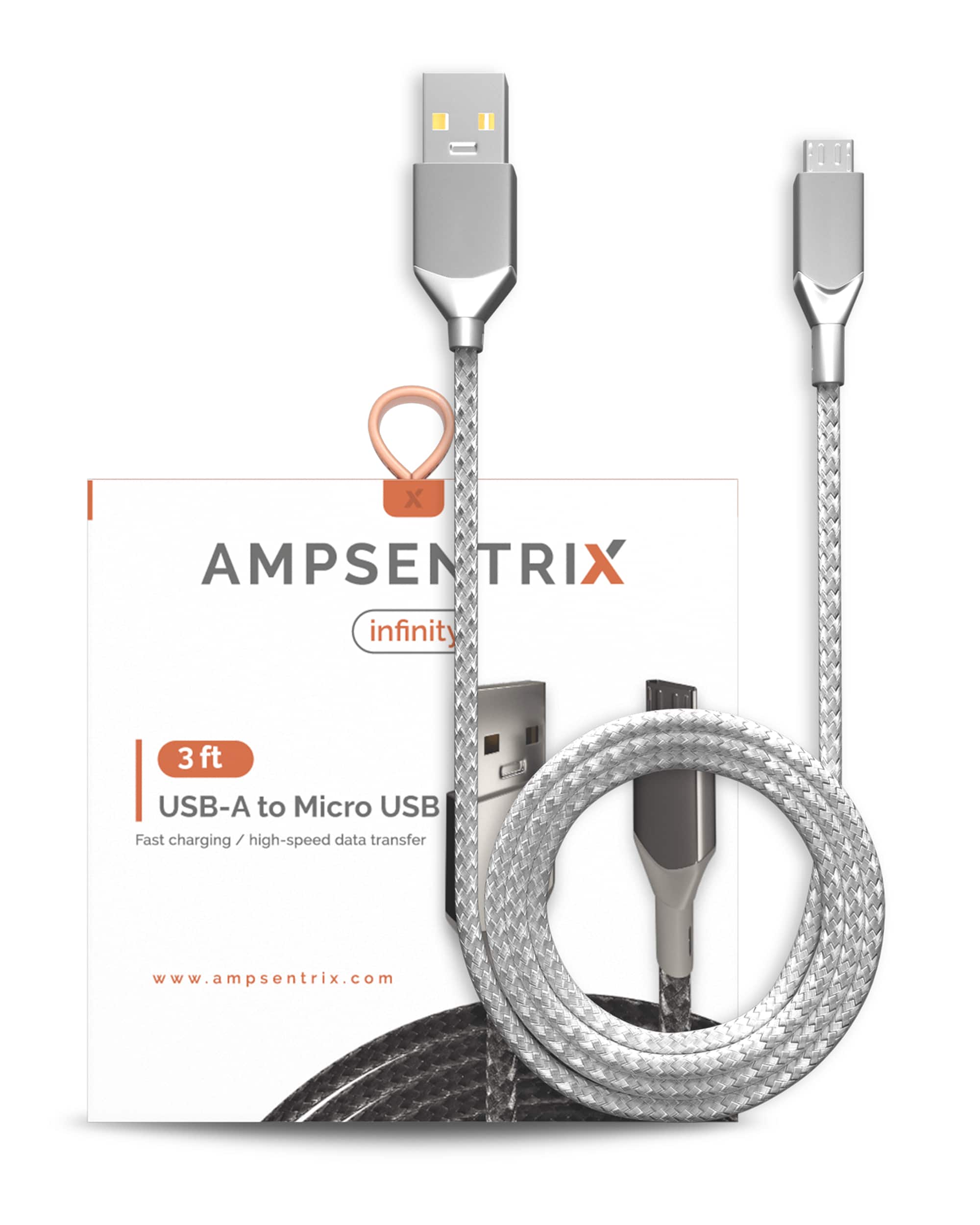 Ampsentrix - 3 ft Micro USB To USB Type A Cable (Infinity) - Silver
