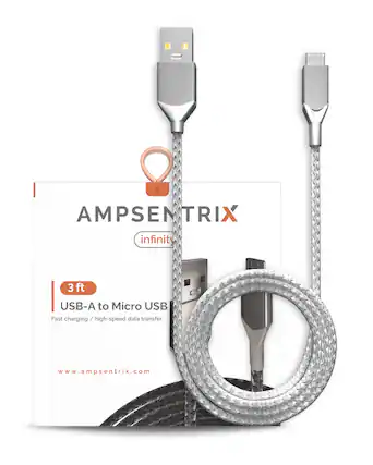 X AMPSEN SENTRIX infinity 3 ft USB-A to Micro USB Fast charging / high-speed data transfer www.ampsentrix.com